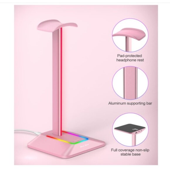 Pink neck fan with LED lights & matching gaming charge-thru LED headset holder - Picture 6 of 6